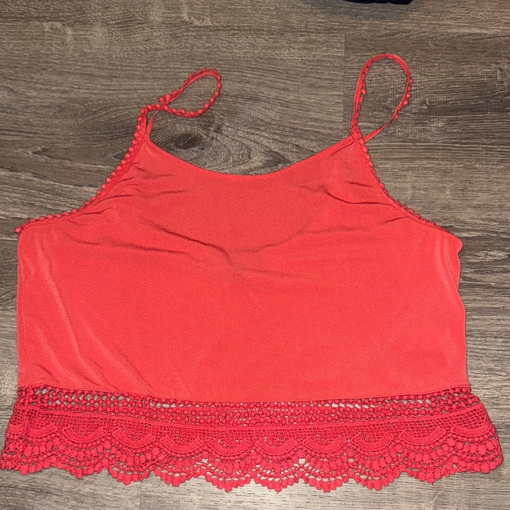Chic Coral Lace Trim Camisole